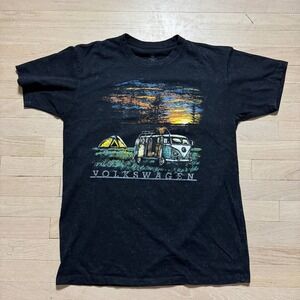 Volkswagen VW Camper Van Sunset Camping Graphic Tee Black L/G Unisex